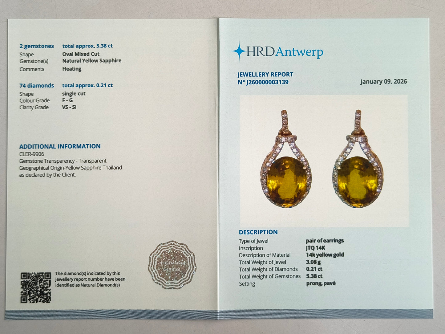 5.59 Ct Oval Mixed Cut Natural Yellow Sapphire 14K Gold Earrings