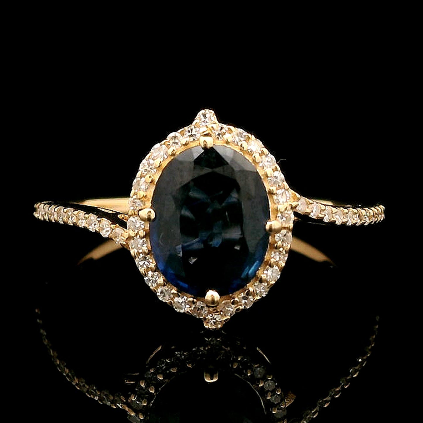 1.35 Ct Oval Mixed Cut Natural Sapphire 14K Gold Ring