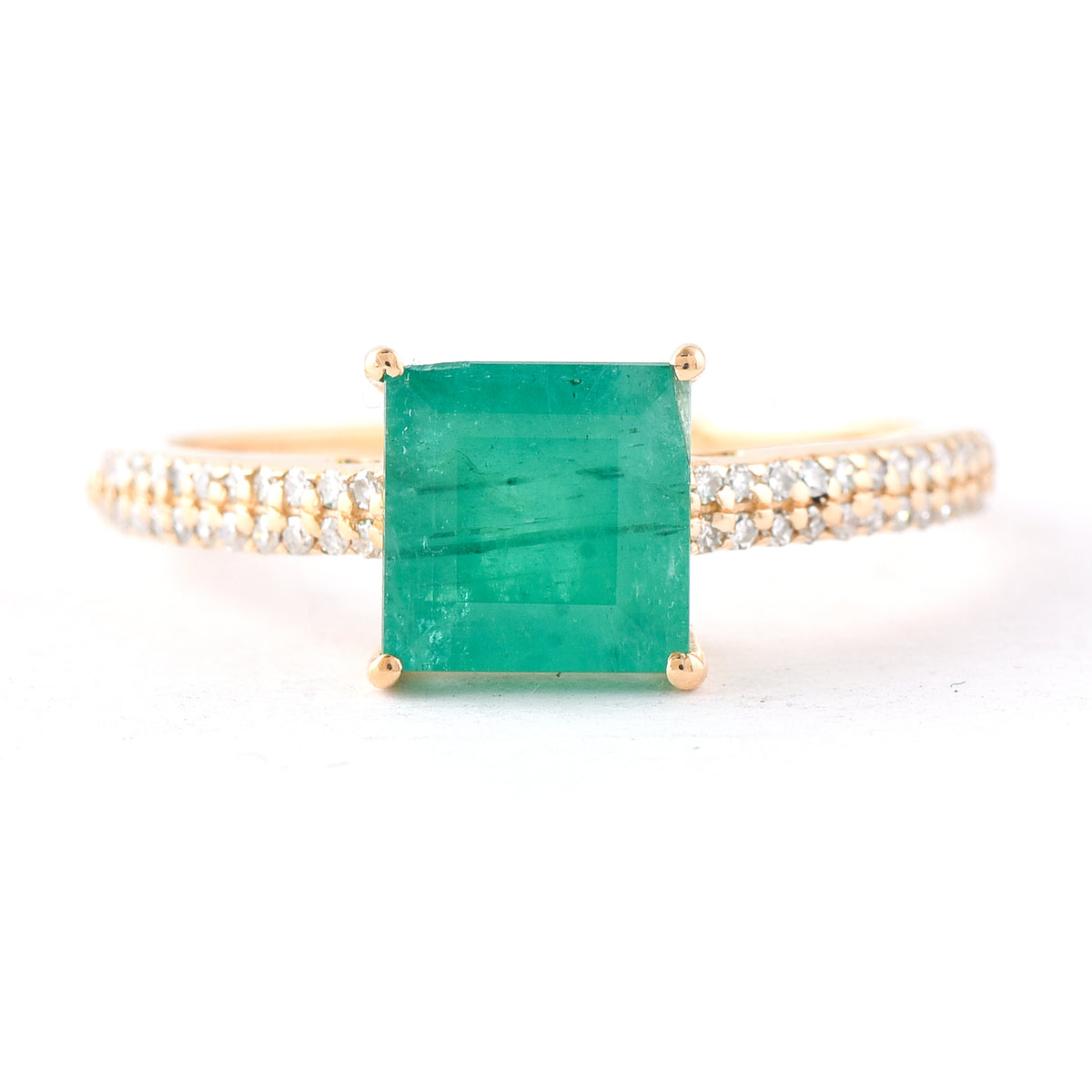 1.71 Ct Square Step Cut Natural Emerald 14K Gold Ring