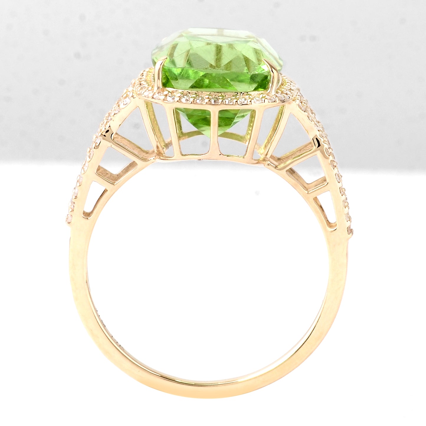 7.42 Ct Rectangular Cushion Mixed Cut Natural Peridot 14K Gold Ring