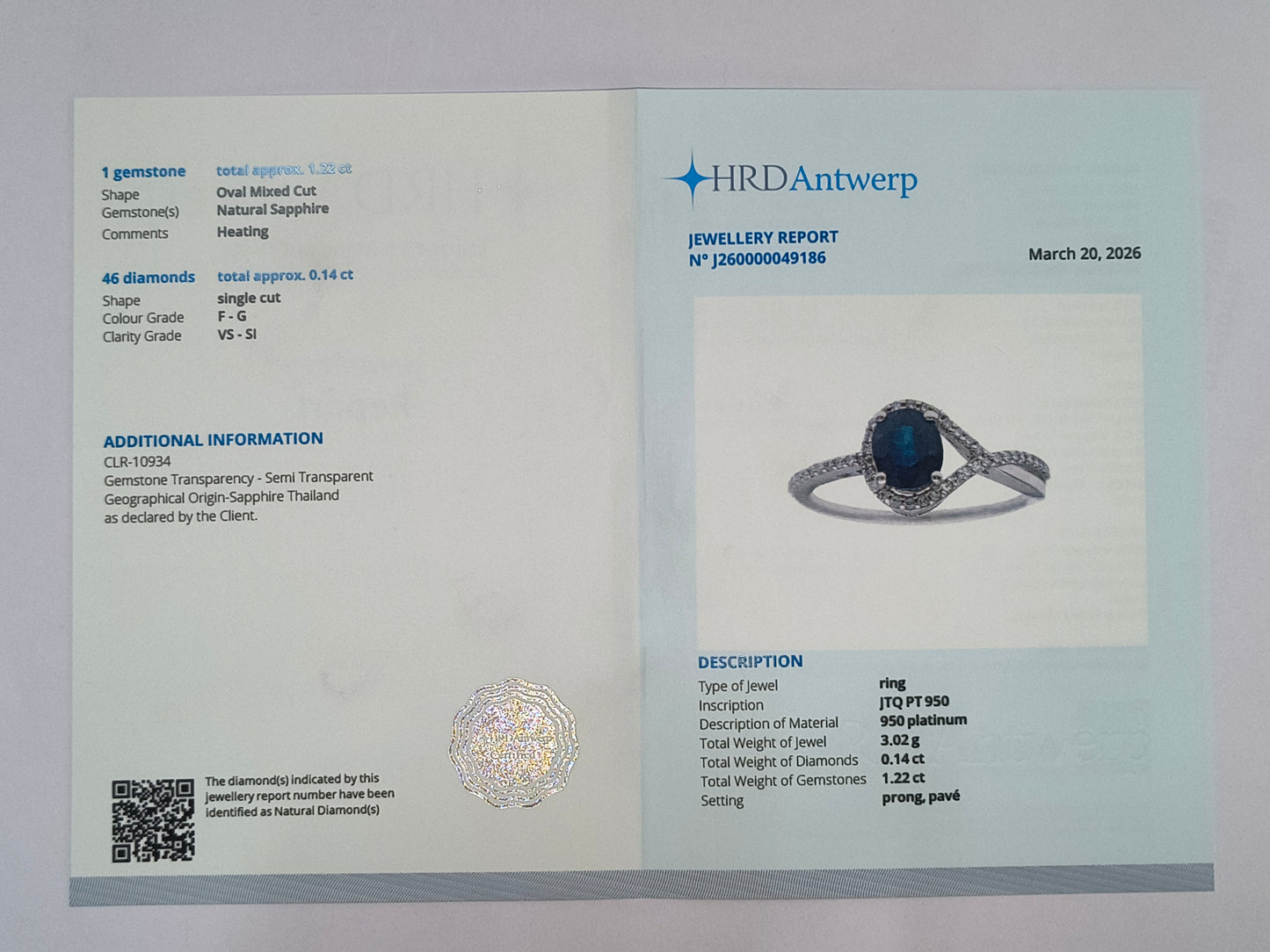1.36 Ct Oval Mixed Cut Natural Sapphire 950 Platinum Ring