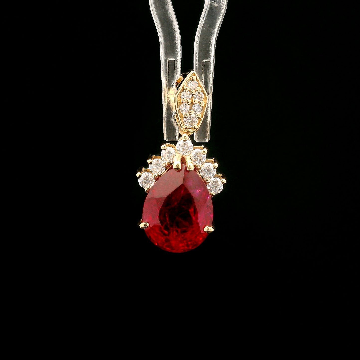 3.60 Ct Pear Mixed Cut Lab Grown Ruby 14K Gold Pendant