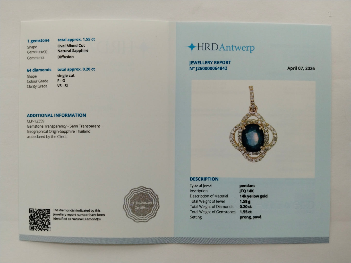 1.75 Ct Oval Mixed Cut Natural Sapphire 14K Gold Pendant