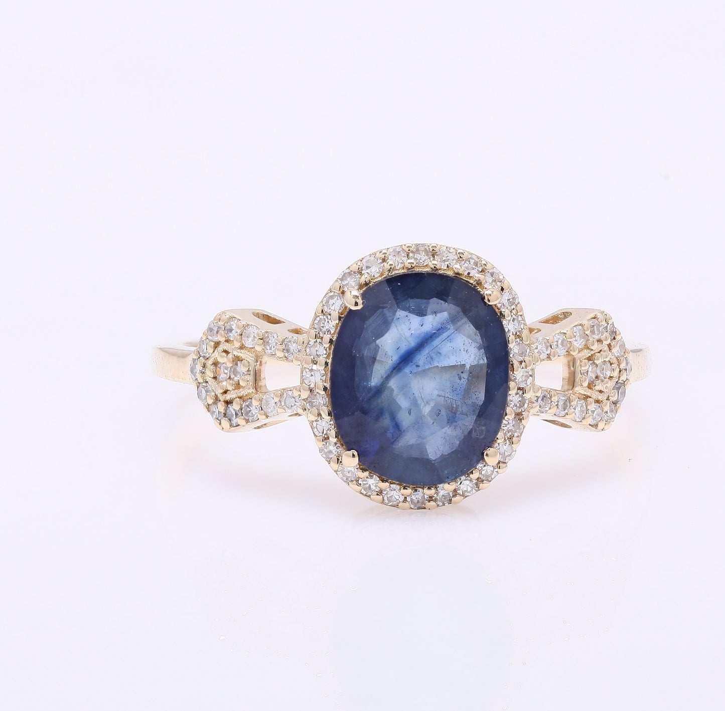 2.01 Ct Oval Mixed Cut Natural Sapphire 14K Gold Ring