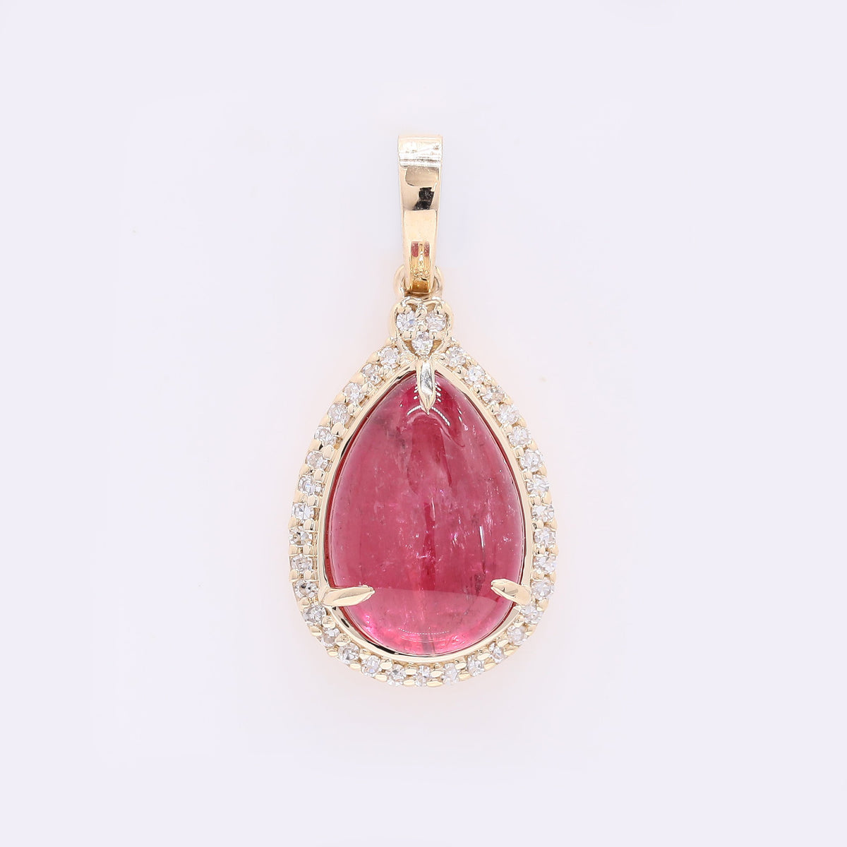 3.91 Ct Pear Cabochon Natural Tourmaline 14K Gold Pendant