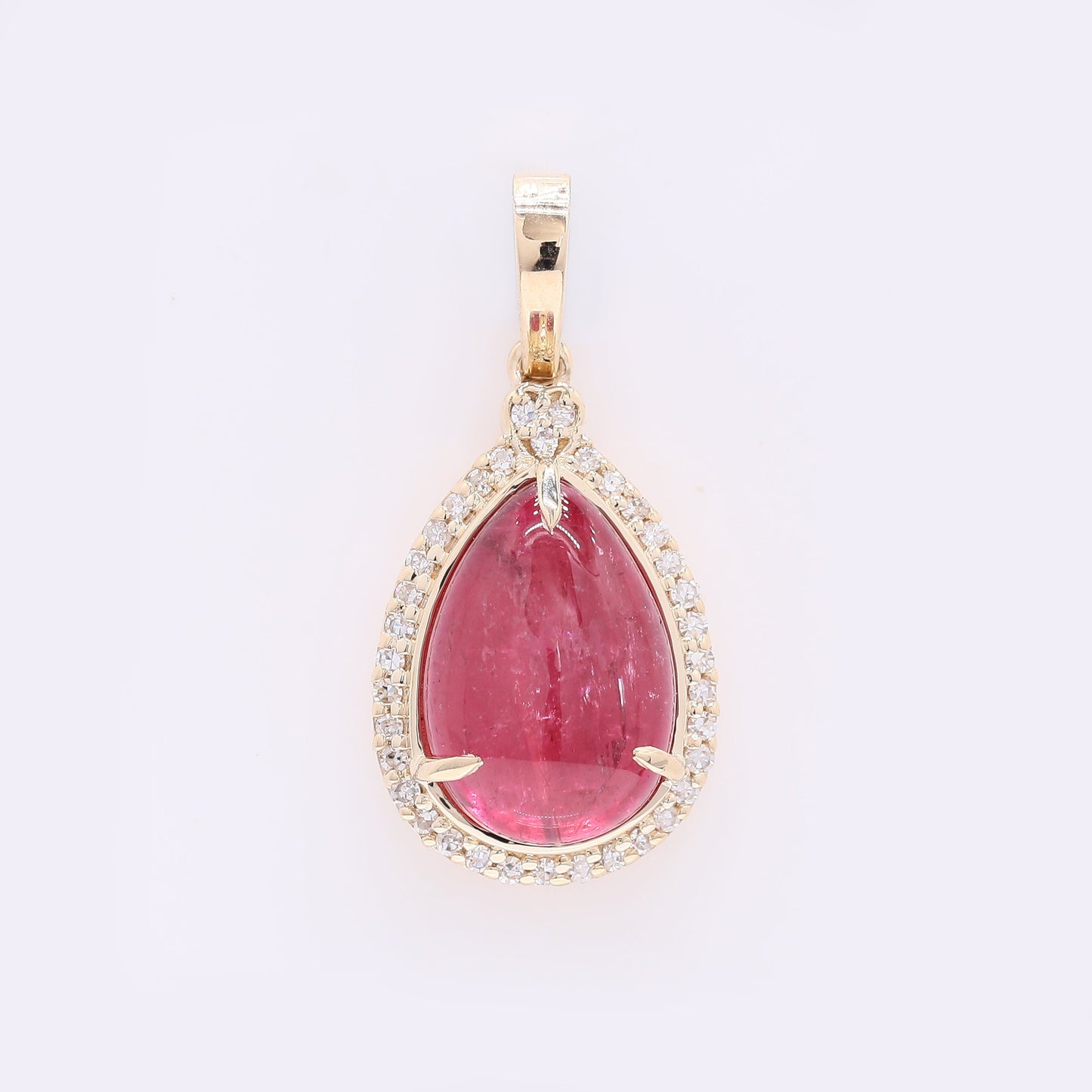 3.91 Ct Pear Cabochon Natural Tourmaline 14K Gold Pendant