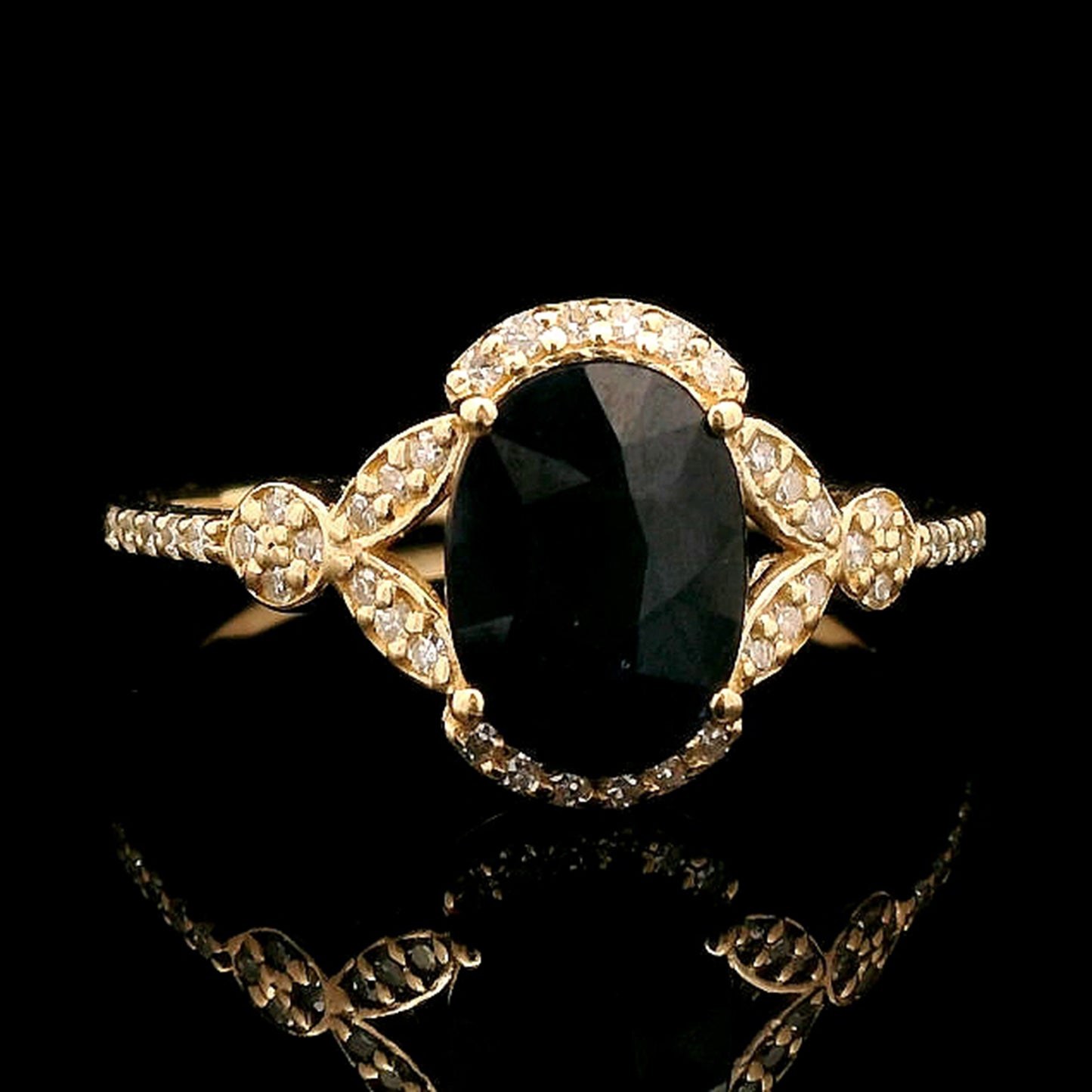 1.42 Ct Oval Mixed Cut Natural Sapphire 14K Gold Ring