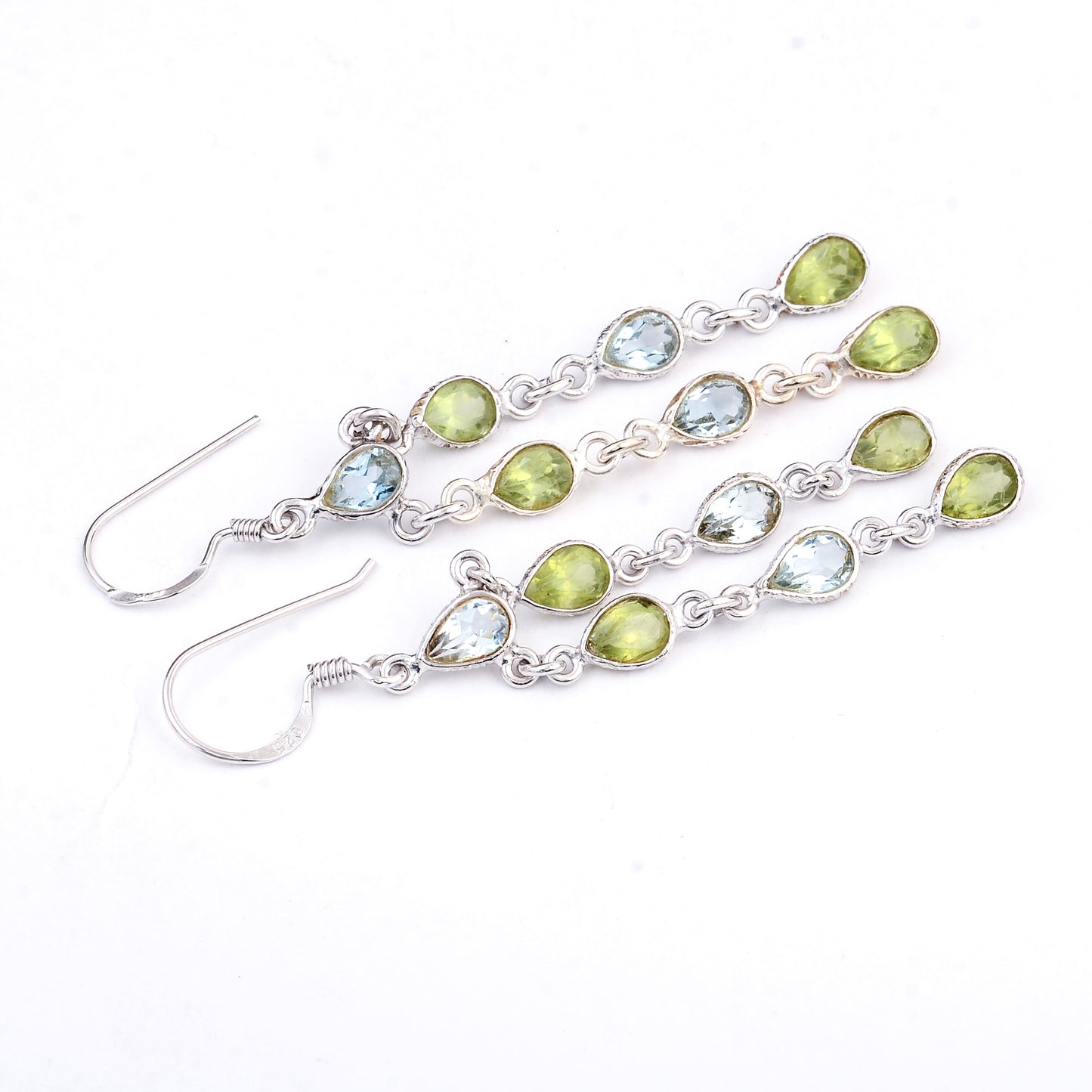 10.50 Ct Blue Topaz, Peridot 925 Sterling Silver Earrings