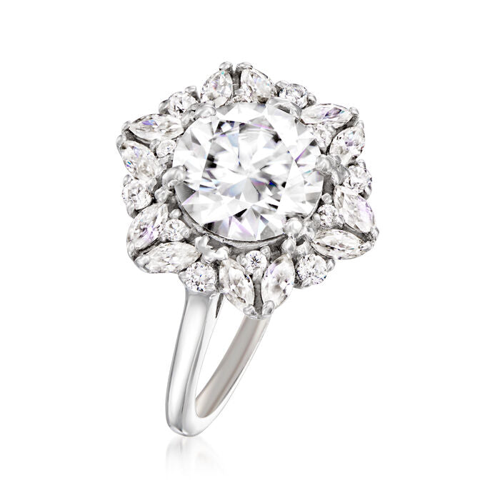 5.37 ct. t.w. Moissanite Hexagonal Ring in Sterling Silver. Size 6