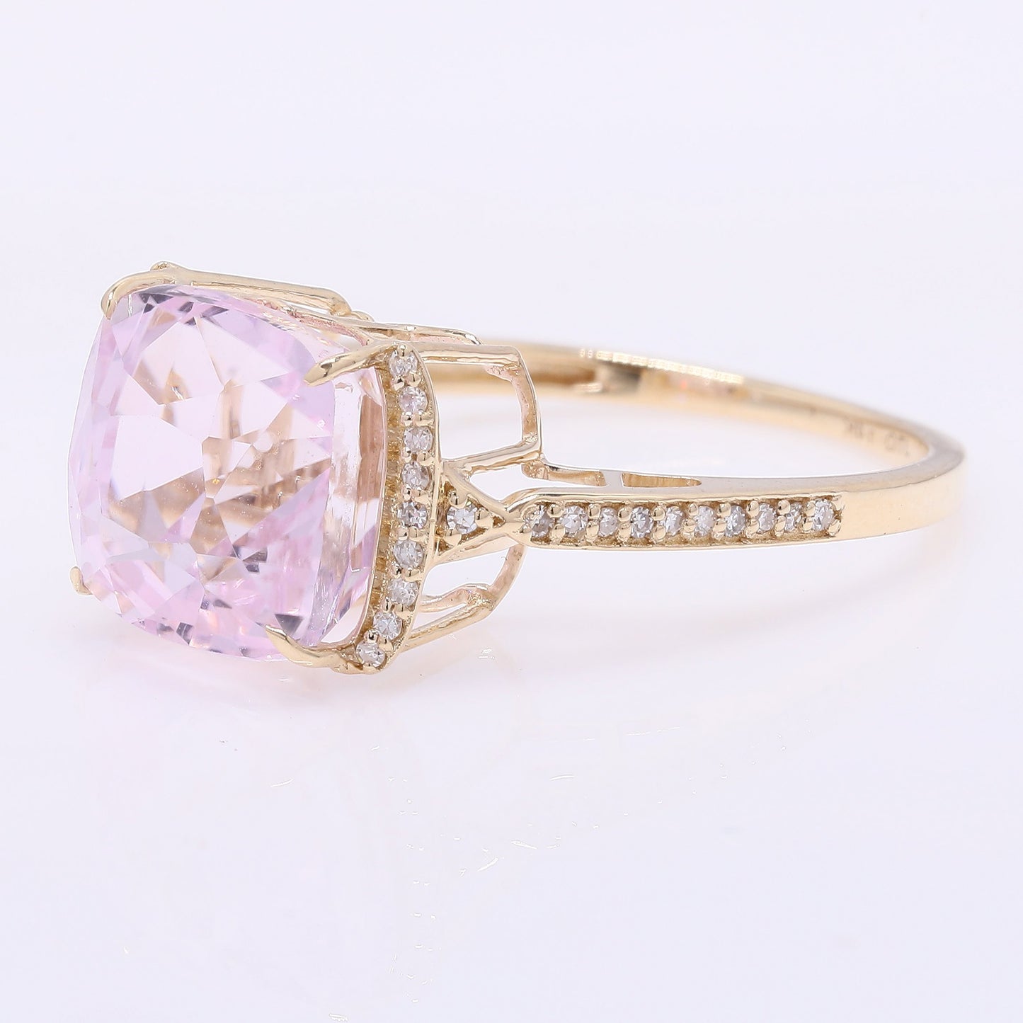 6.60 Ct Cushion Mixed Cut Natural Kunzite 14K Gold Ring