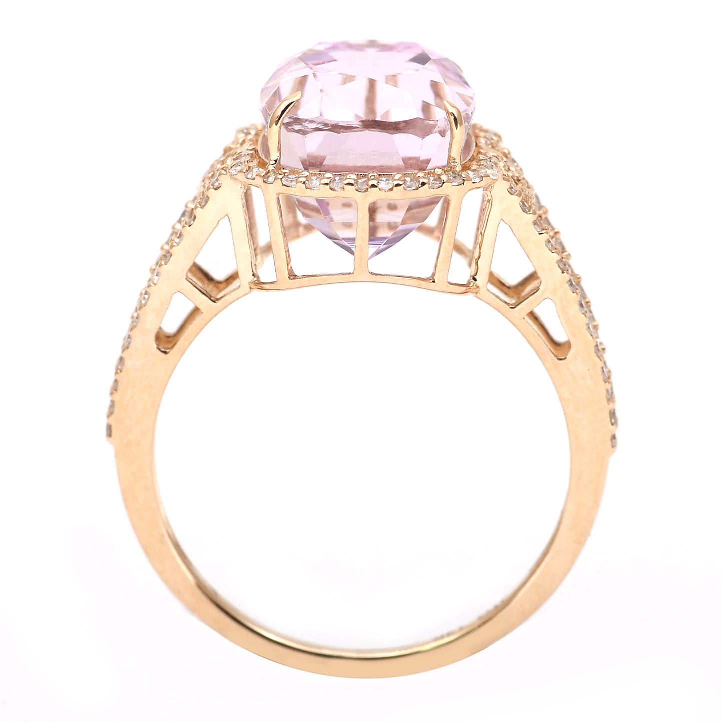 6.90 Ct Cushion Mixed Cut Natural Kunzite 14K Gold Ring