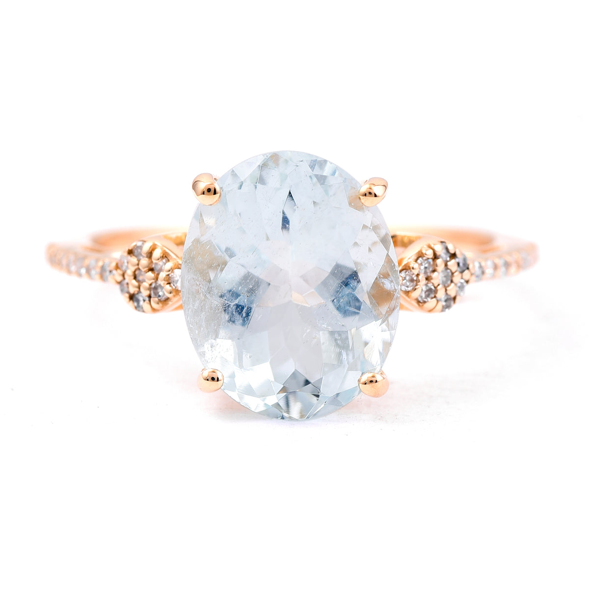 3.27 Ct Oval Mixed Cut Natural Aquamarine 14K Gold Ring