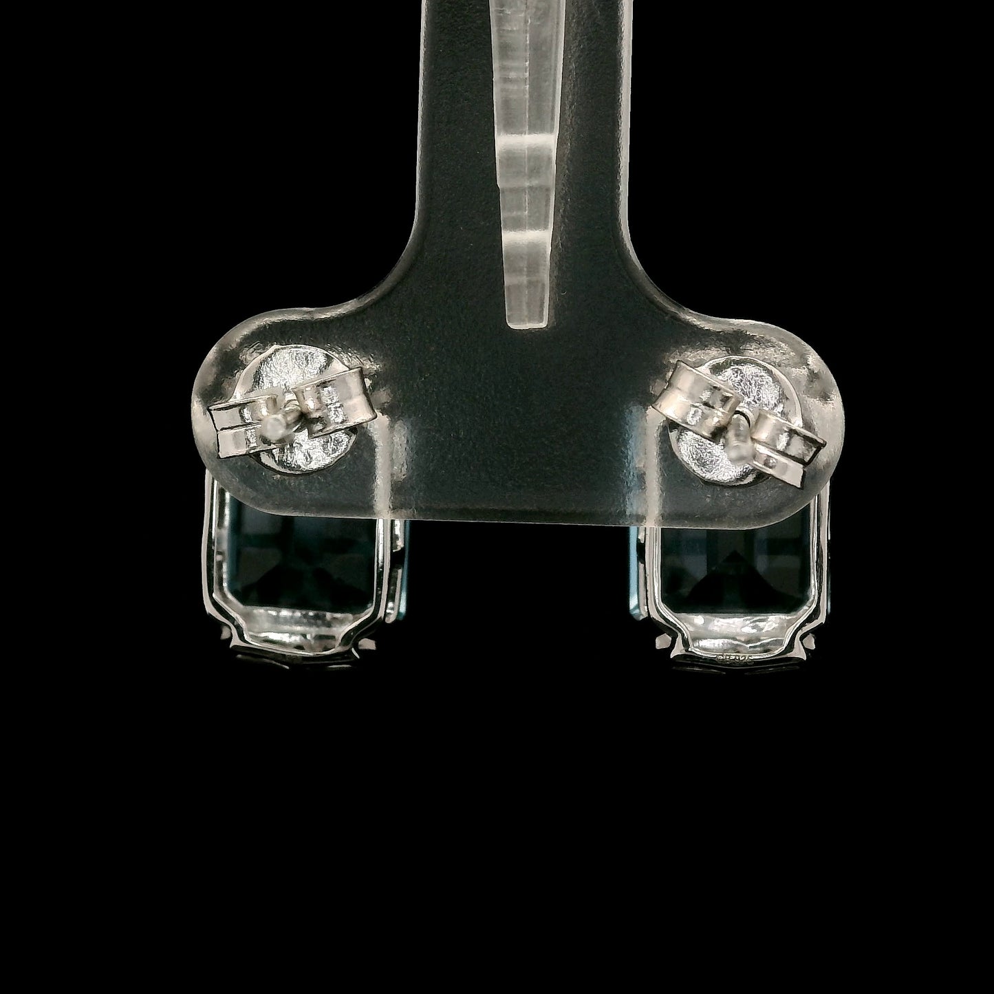 8.59 Ct Octagon Blue Topaz, White Zircon 925 Sterling Silver Earrings