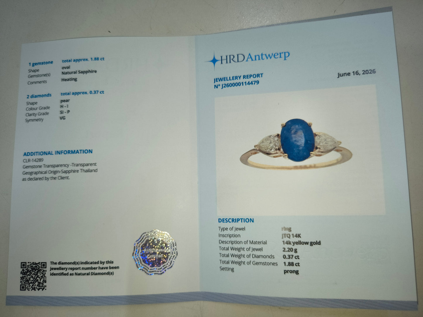 2.25 Ct Oval Natural Sapphire 14K Gold Ring