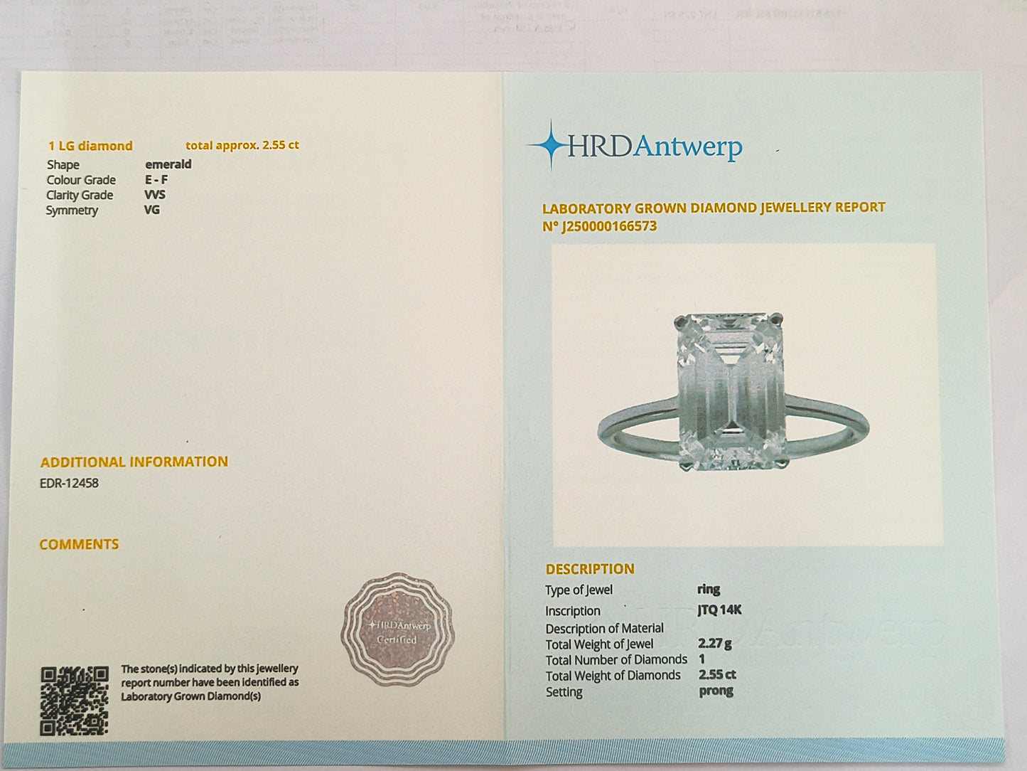 2.55 Carats Lab Grown Diamond 14K Gold Ring
