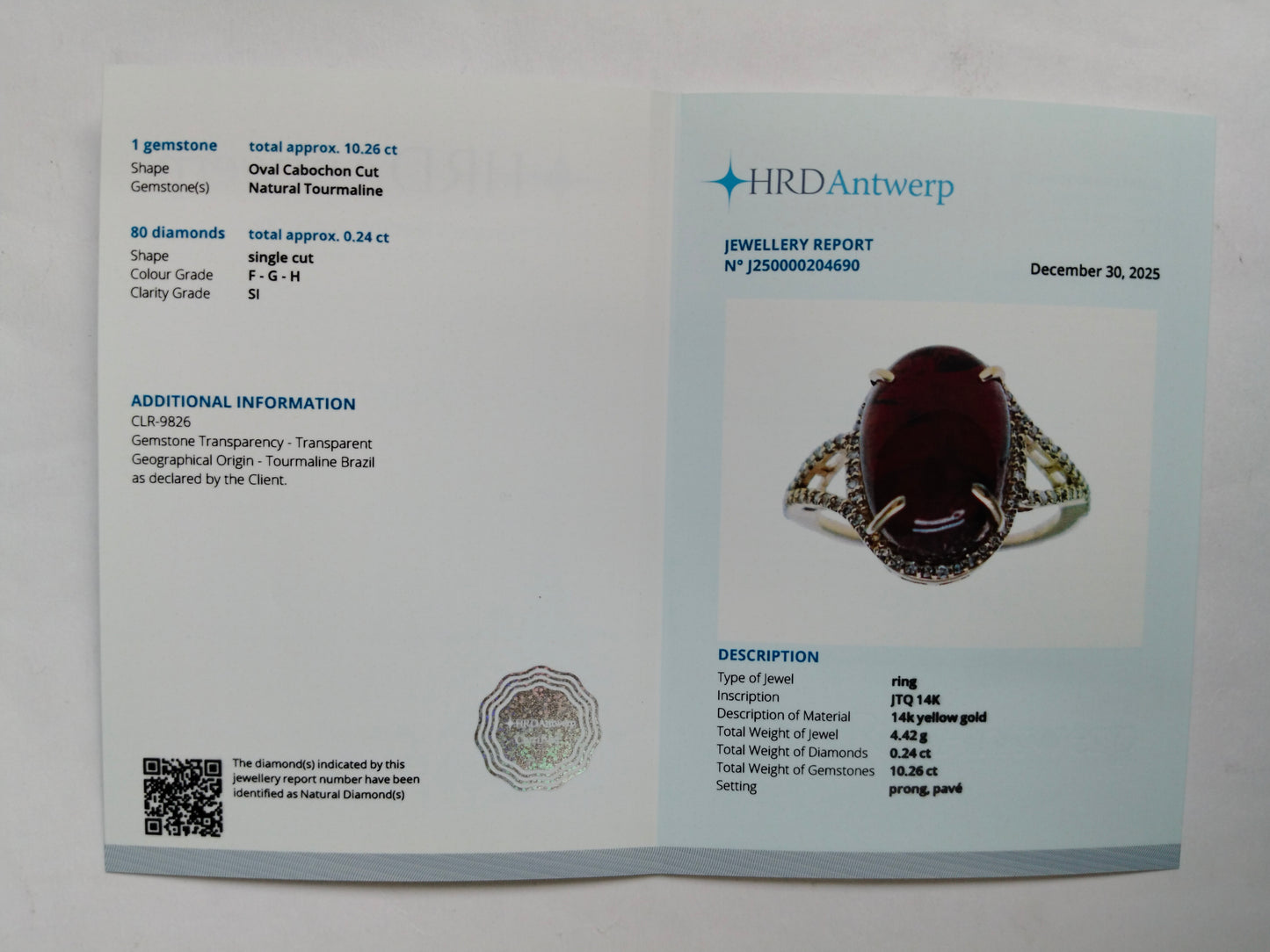 10.50 Ct Oval Cabochon Cut Natural Tourmaline 14K Gold Ring