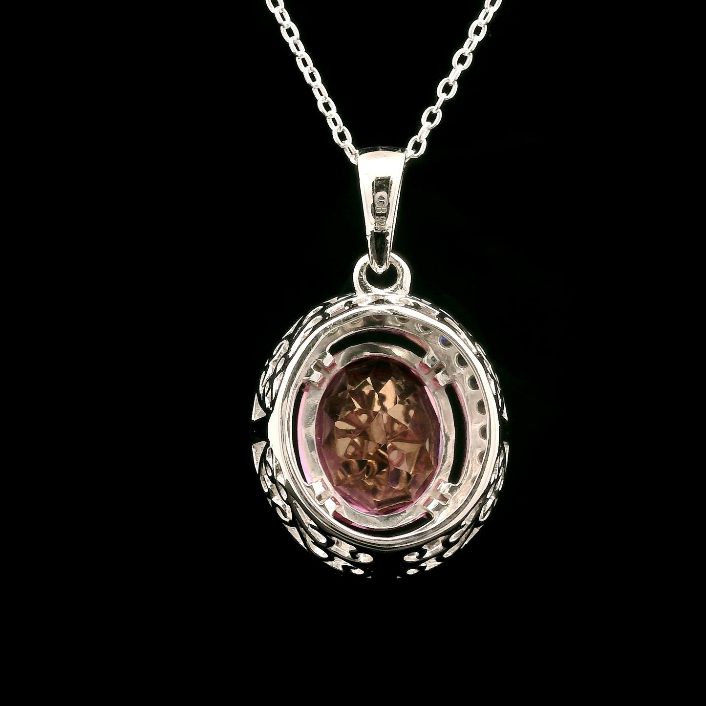5.64 Ct Oval Pink Topaz, White Zircon 925 Sterling Silver Pendant