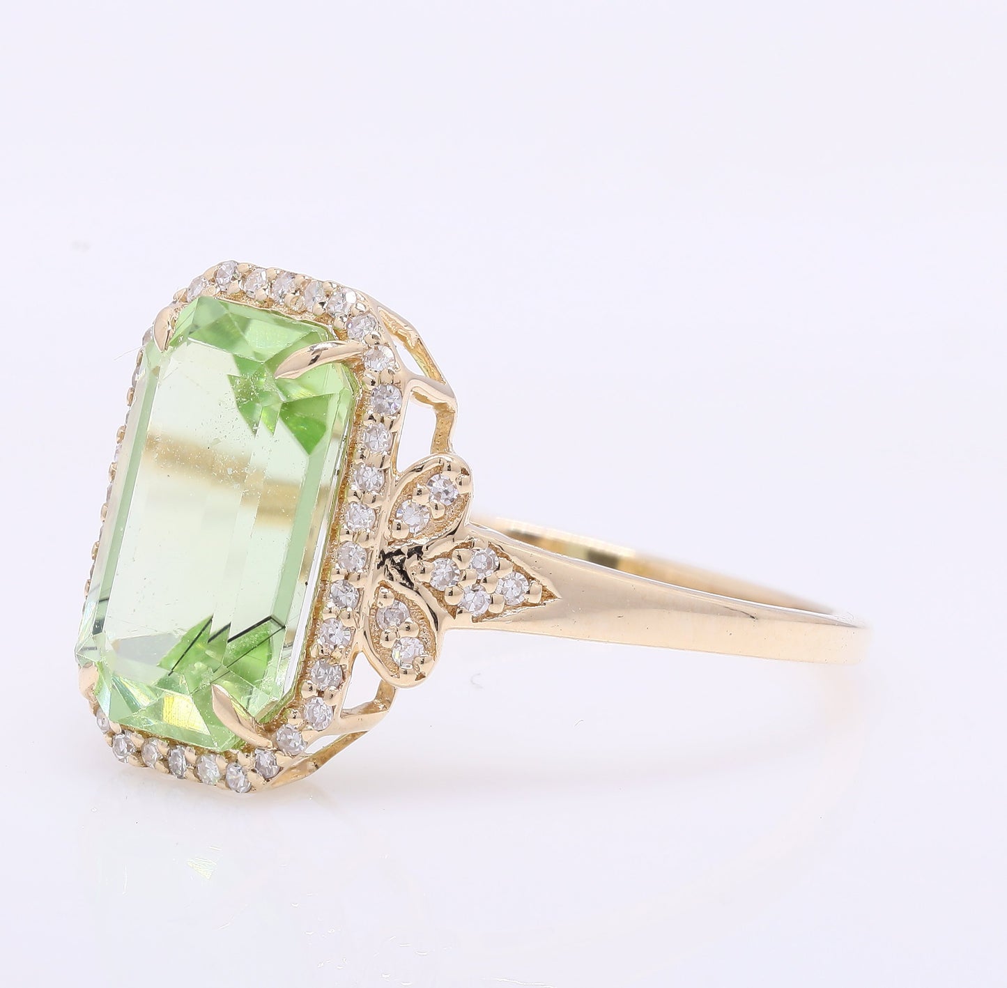 3.58 Ct Octagon Step Cut Natural Peridot 14K Gold Ring