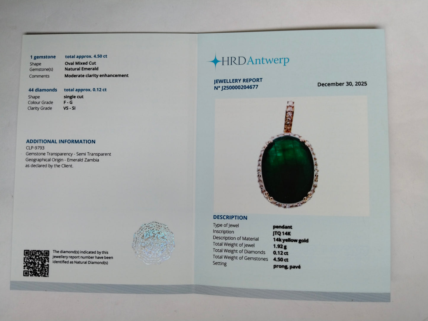 4.62 Ct Oval Mixed Cut Natural Emerald 14K Gold Pendant