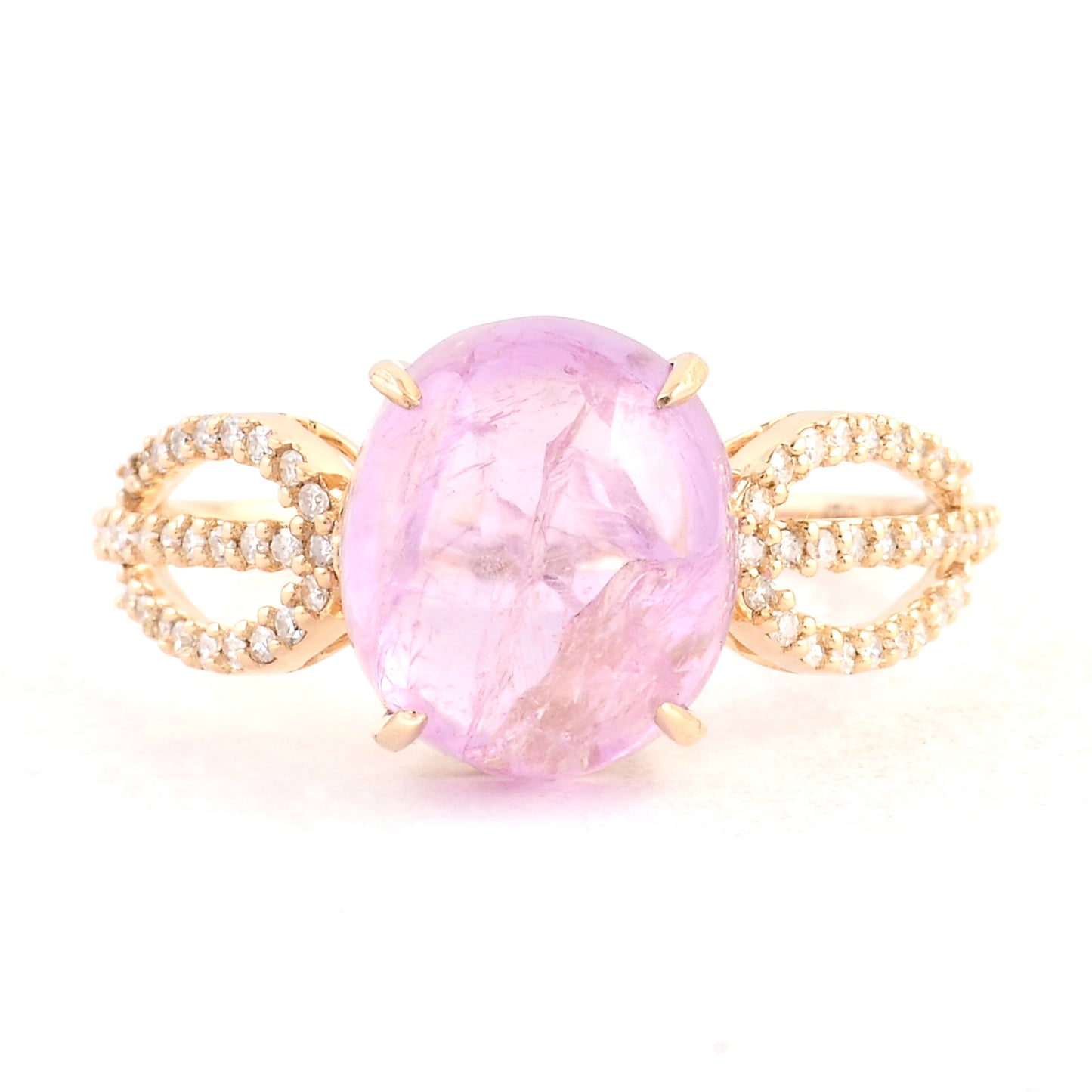 6.19 Ct Oval Cabochon Natural Corundum Pink Sapphire 14K Gold Ring