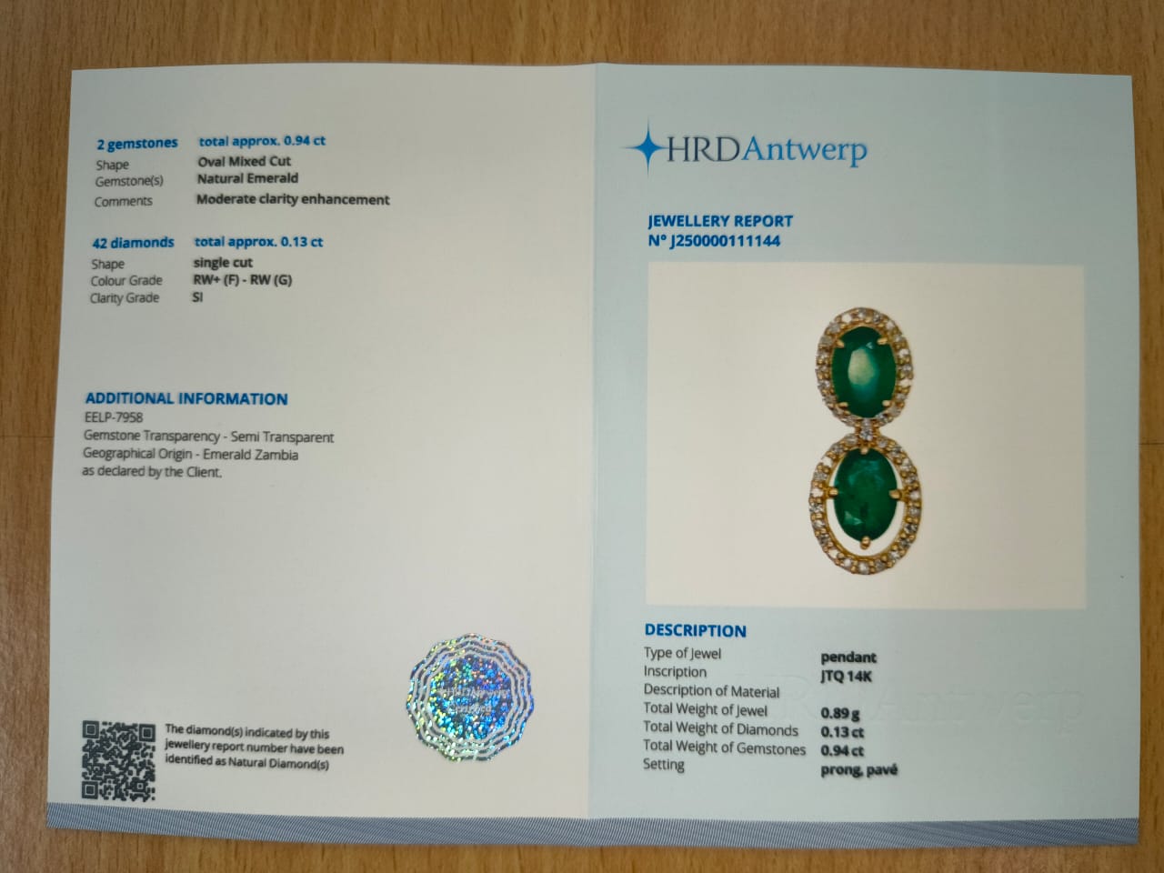 1.07 Ct Oval Mixed Cut Natural Emerald 14K Gold Pendant