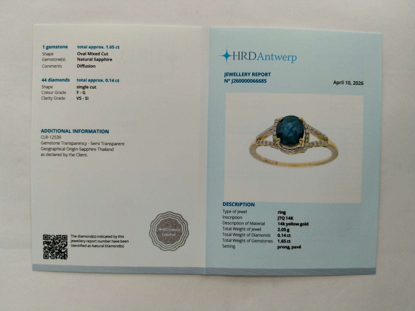 1.79 Ct Oval Mixed Cut Natural Sapphire 14K Gold Ring