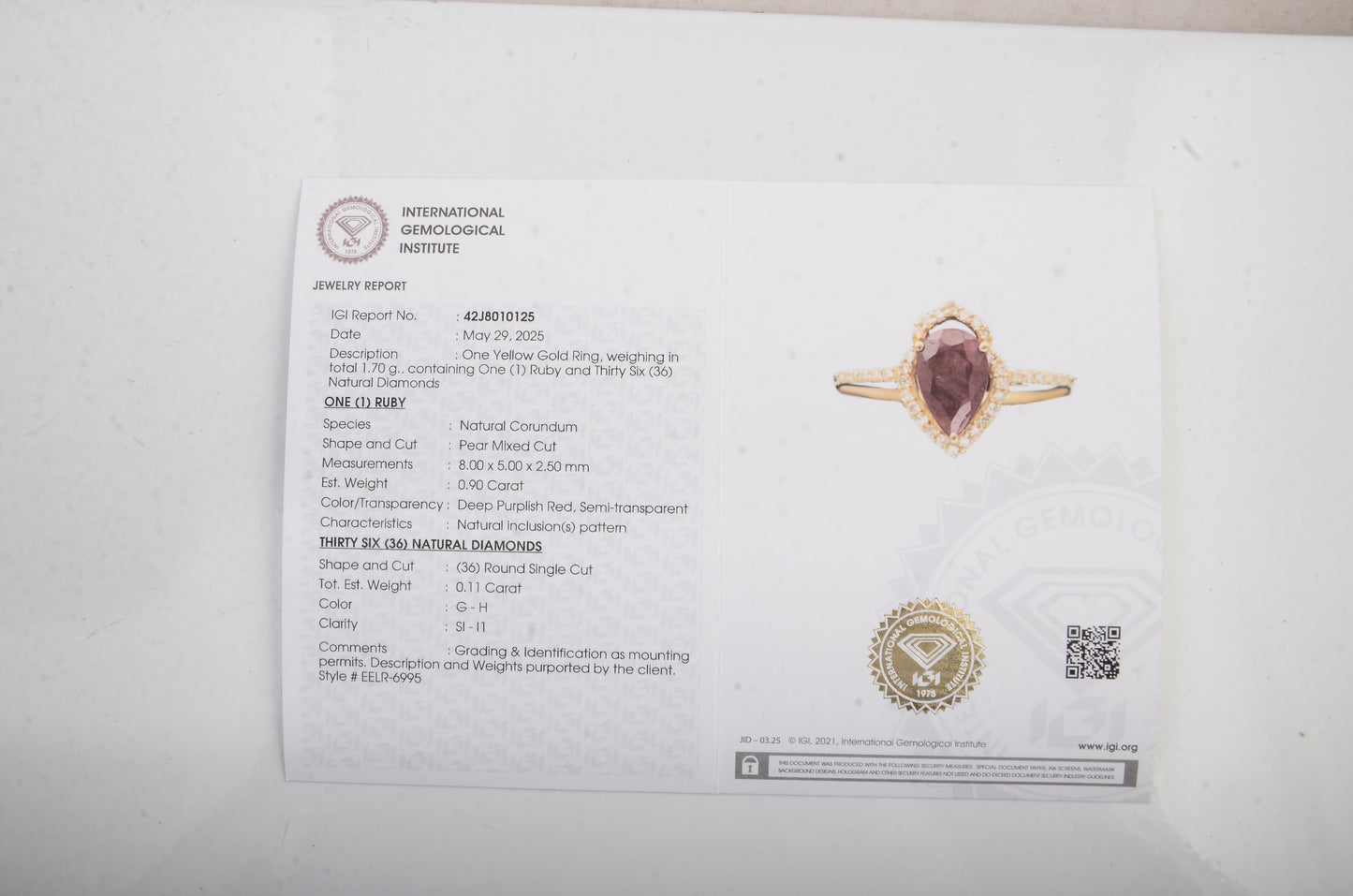 1.01 Ct Pear Mixed Cut Natural Corundum Ruby 14K Gold Ring