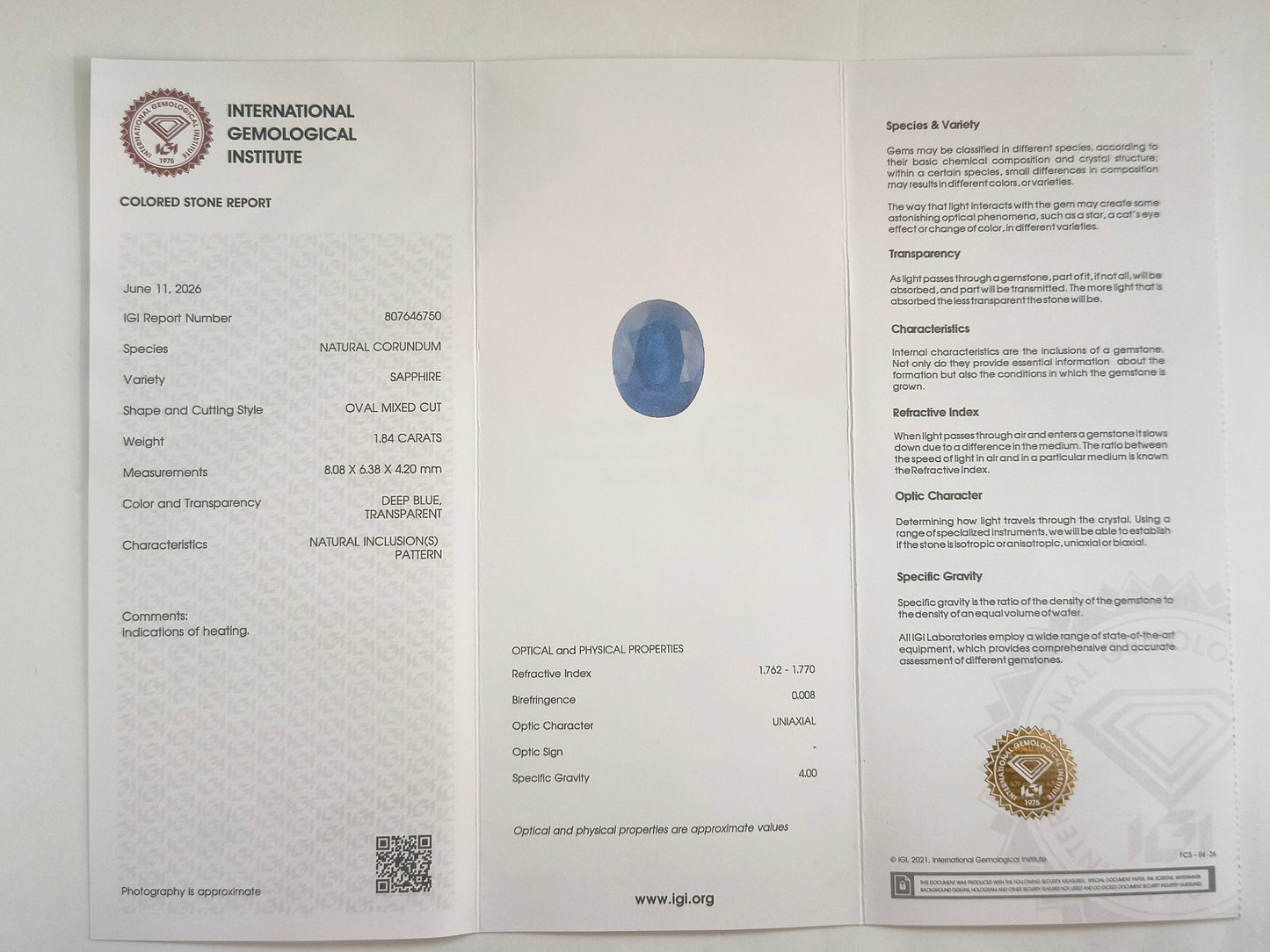 1.85 Natural Corundum Sapphire Oval Mixed Cut Gemstone