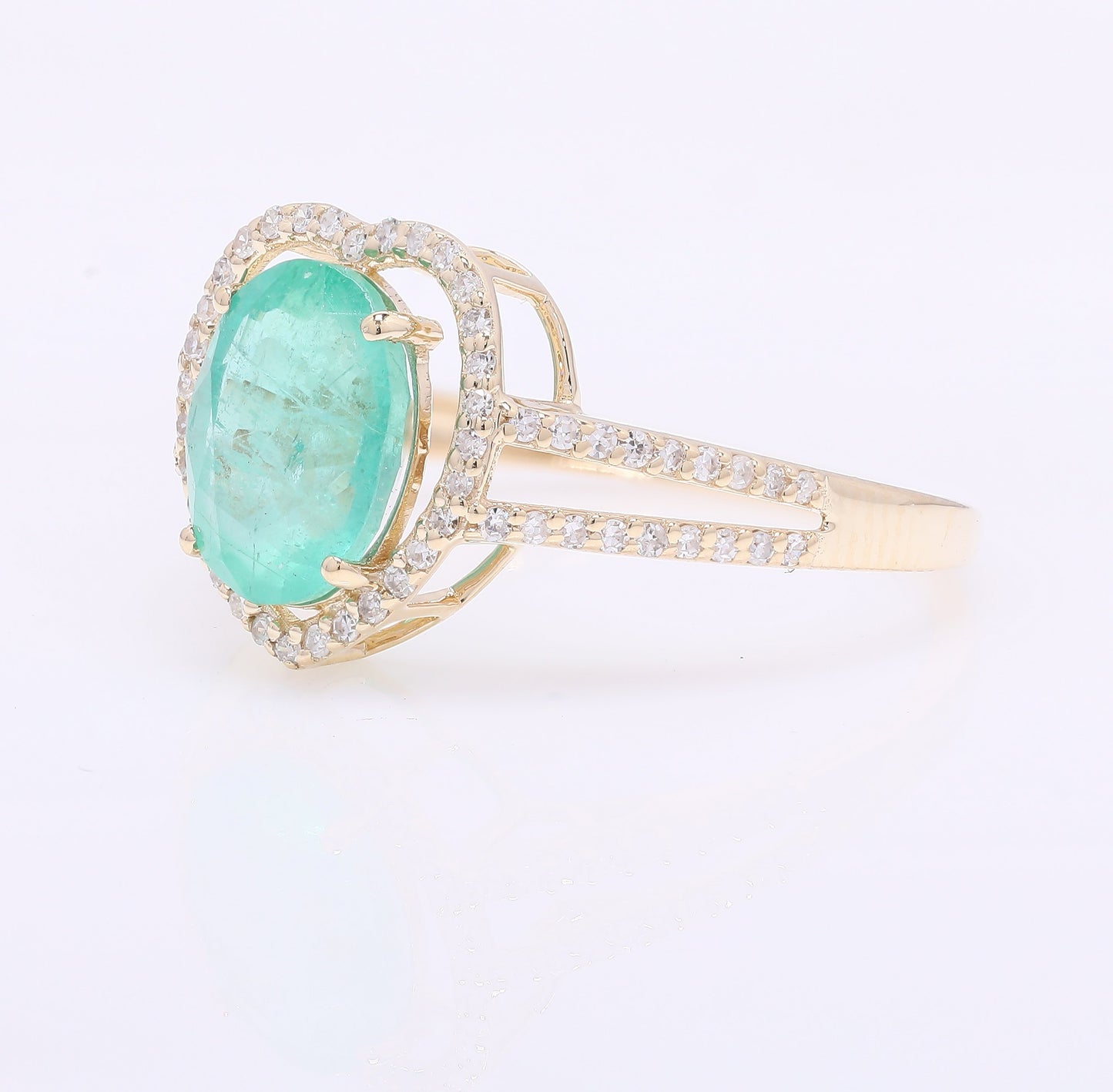 2.07 Ct Oval Mixed Cut Natural Emerald 14K Gold Ring