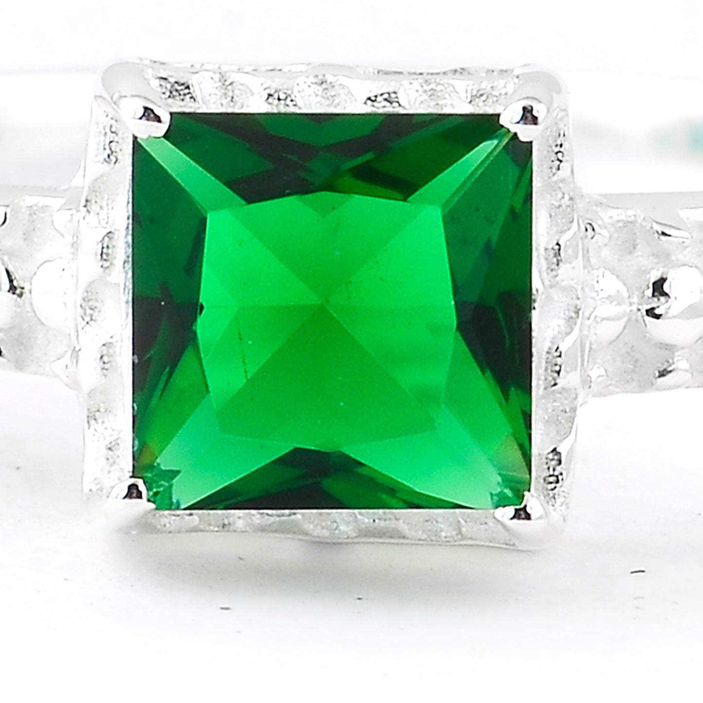 0.77 Ct Square Created Emerald 925 Sterling Silver Ring