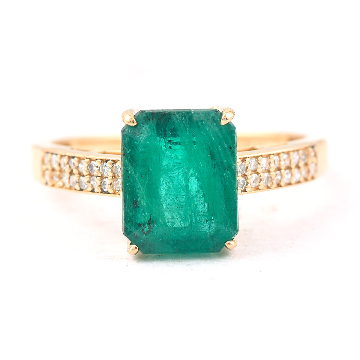 2.91 Ct Octagon Step Cut Natural Emerald 14K Gold Ring