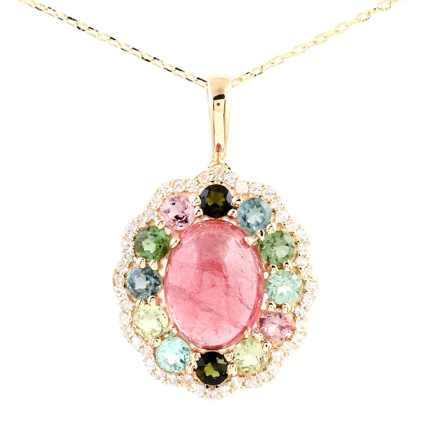 3.31 Ct Oval Multi Tourmaline 14K Gold Pendant