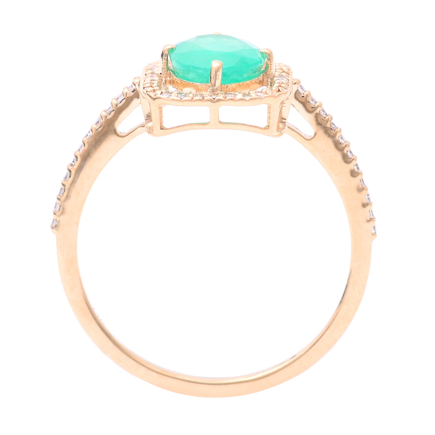 1.19 Ct Oval Mixed Cut Natural Emerald 14K Gold Ring