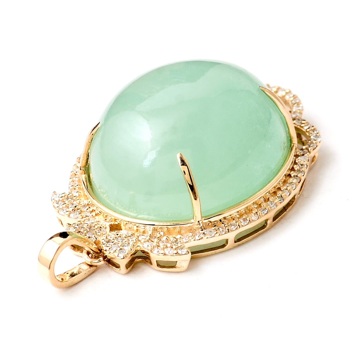 22.84 Ct Oval Cabochon Natural Beryl Emerald 14K Gold Pendant