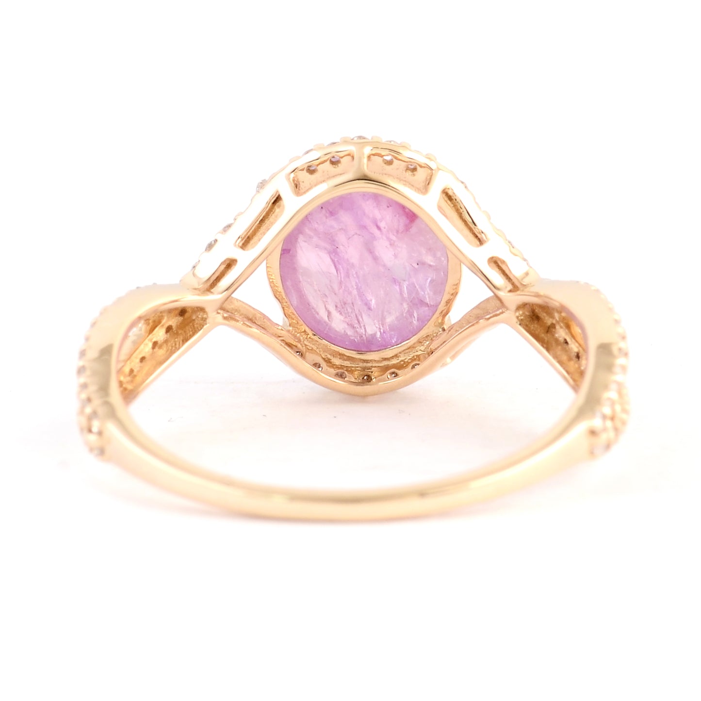 3.45 Ct Oval Cabochon Natural Corundum Pink Sapphire 14K Gold Ring