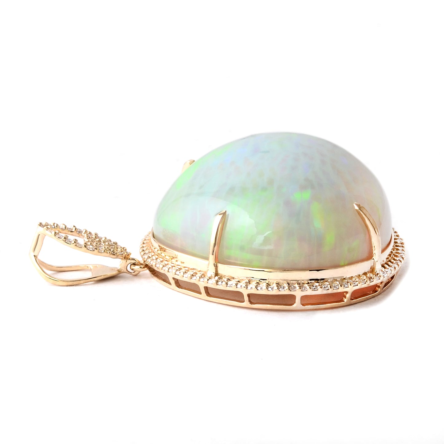 34.90 Ct Pear Cabochon Natural Opal 14K Gold Pendant