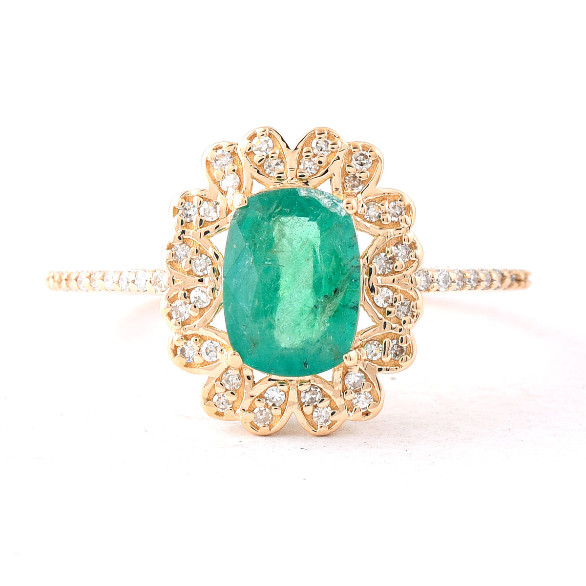 1.41 Ct Cushion Mixed Cut Natural Emerald 14K Gold Ring