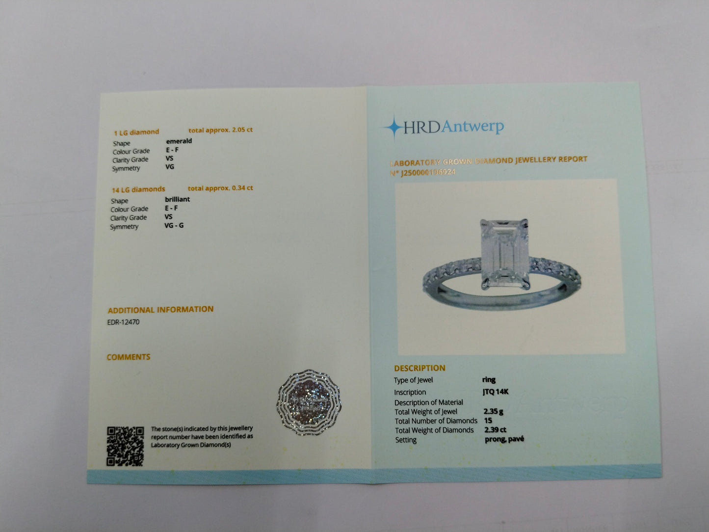2.39 Carats Lab Grown Diamond 14K Gold Ring