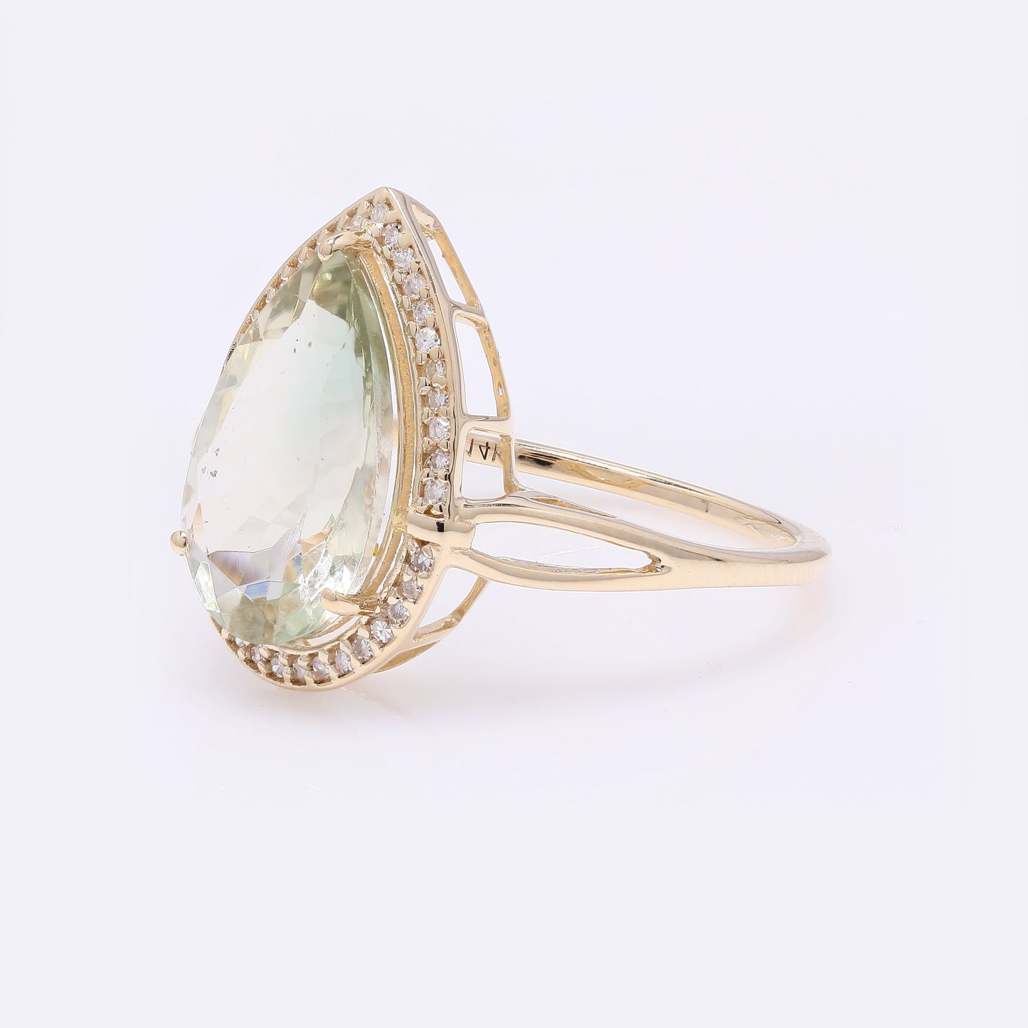 3.46 Ct Pear Mixed Cut Natural Plagioclase Feldspar Sunstone 14K Gold Ring