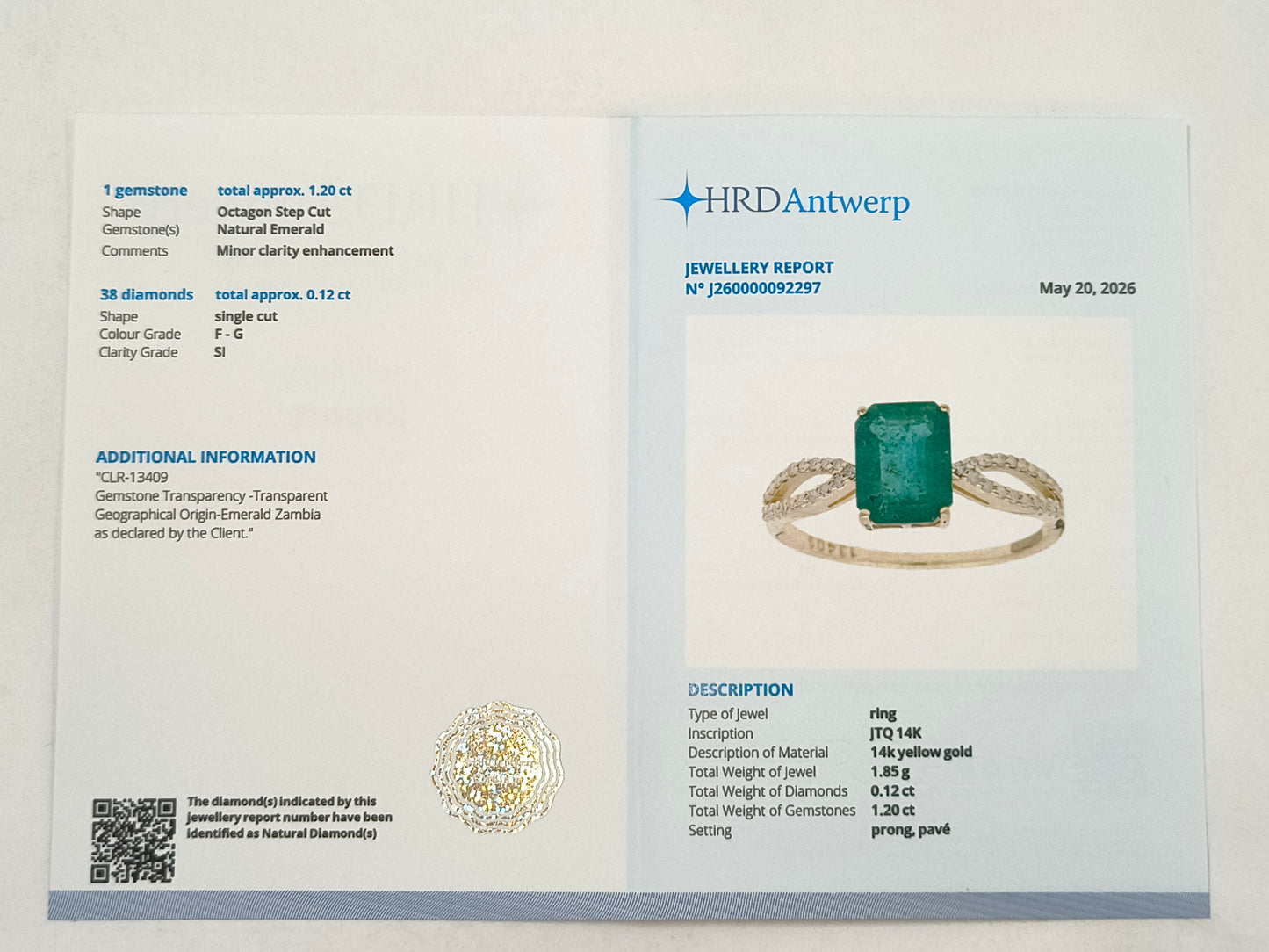 1.32 Ct Octagon Emerald 14K Gold Ring