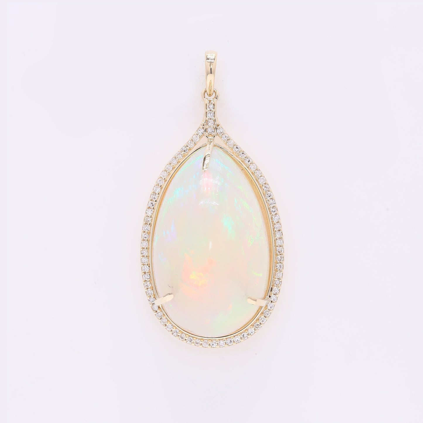 21.61 Ct Pear Cabochon Natural Opal 14K Gold Pendant