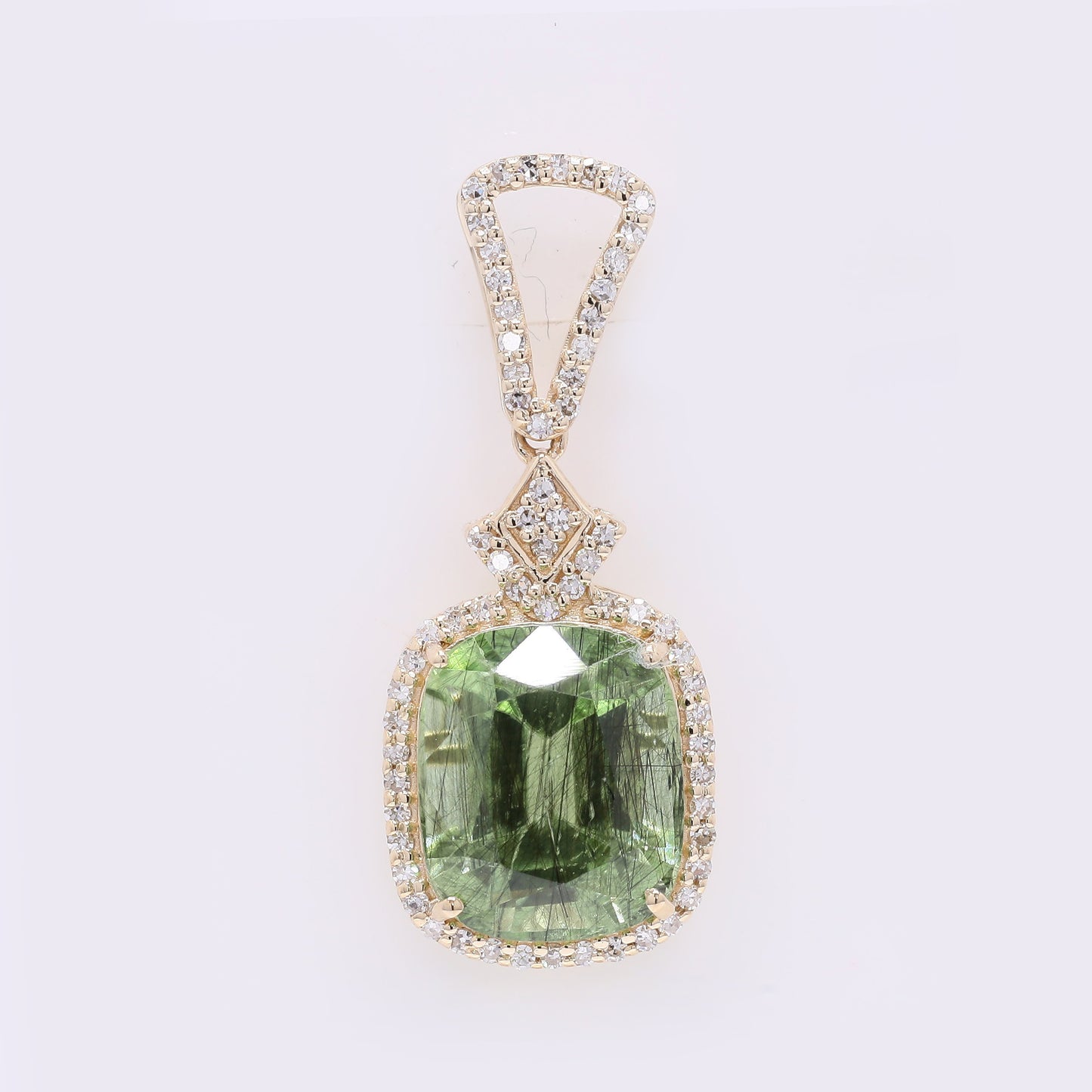 5.26 Ct Cushion Mixed Cut Natural Peridot 14K Gold Pendant