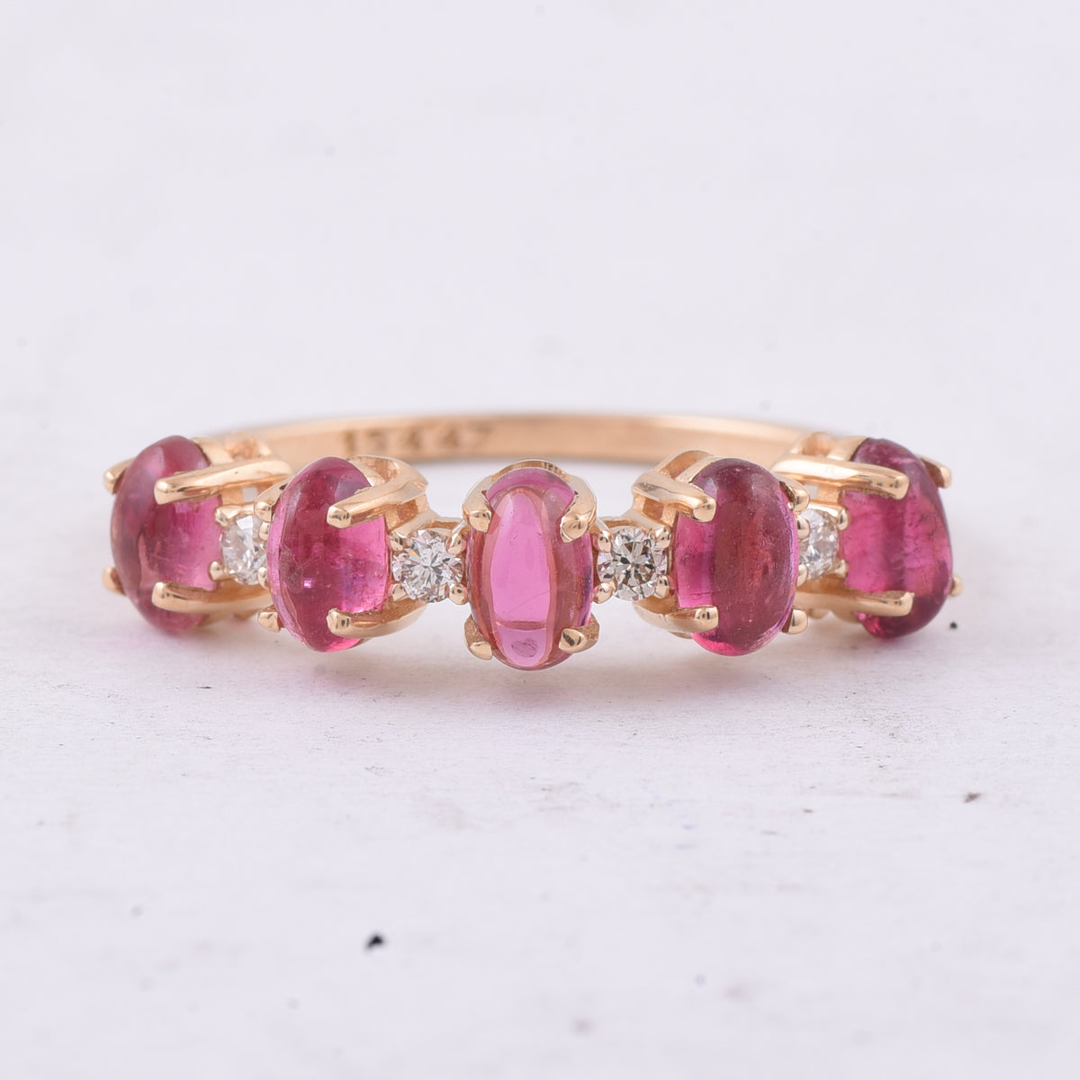 1.70 Ct Oval Cabochon Cut Natural Pink Tourmaline 14K Gold Ring
