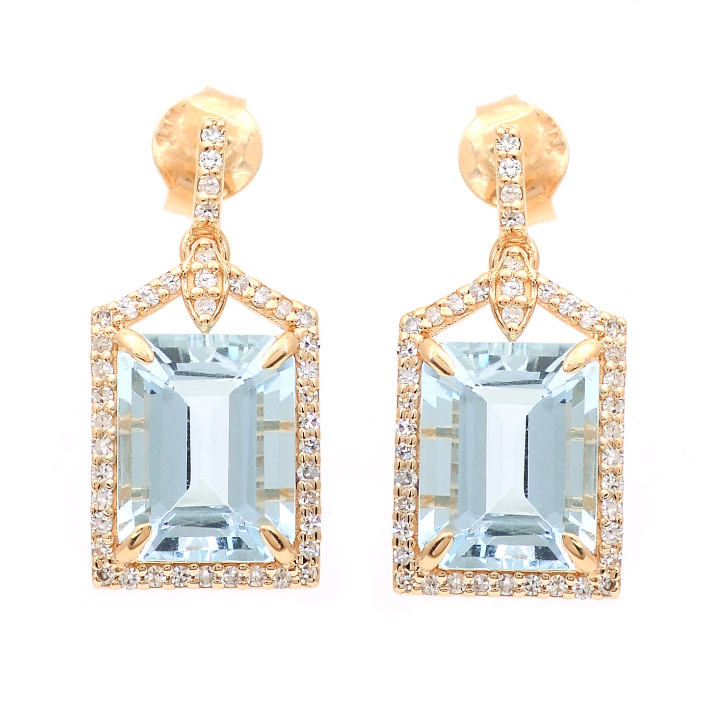 4.81 Ct Octagon Step Cut Natural Aquamarine 14K Gold Earrings