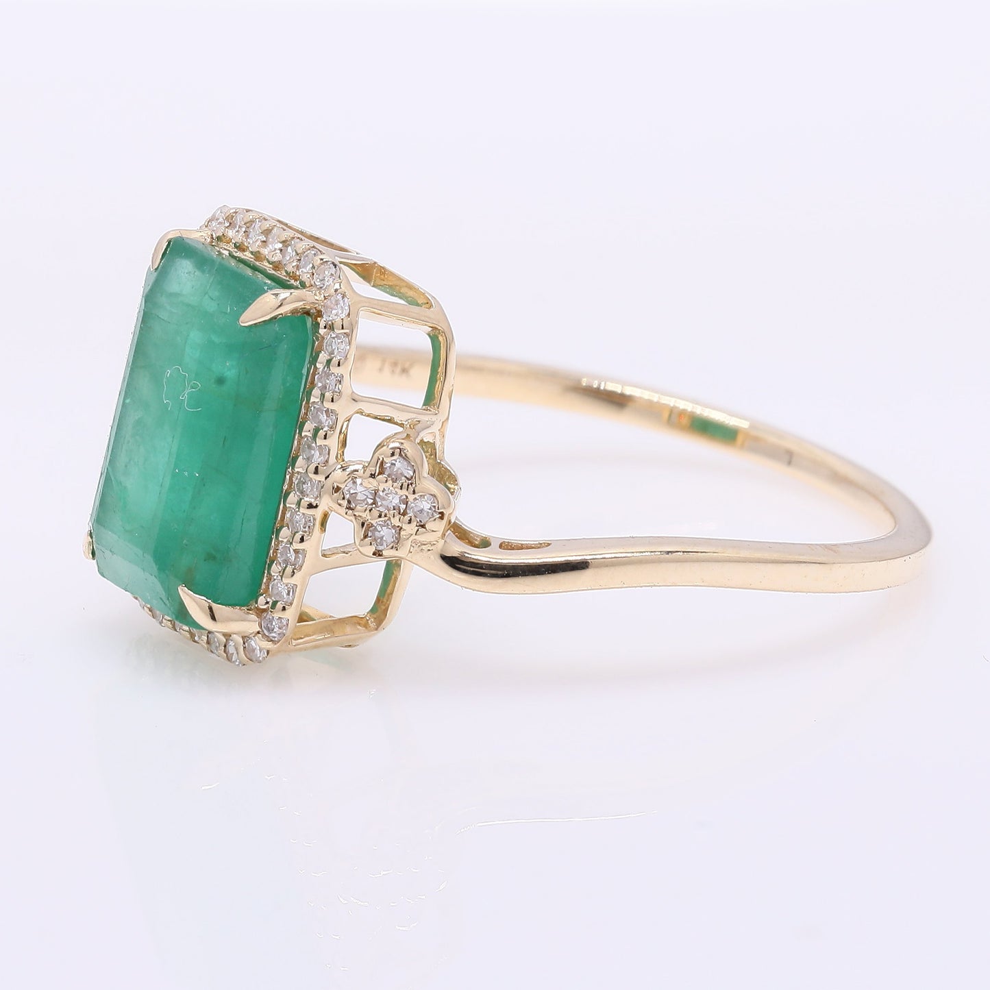 3.14 Ct Octagon Step Cut Natural Emerald 14K Gold Ring