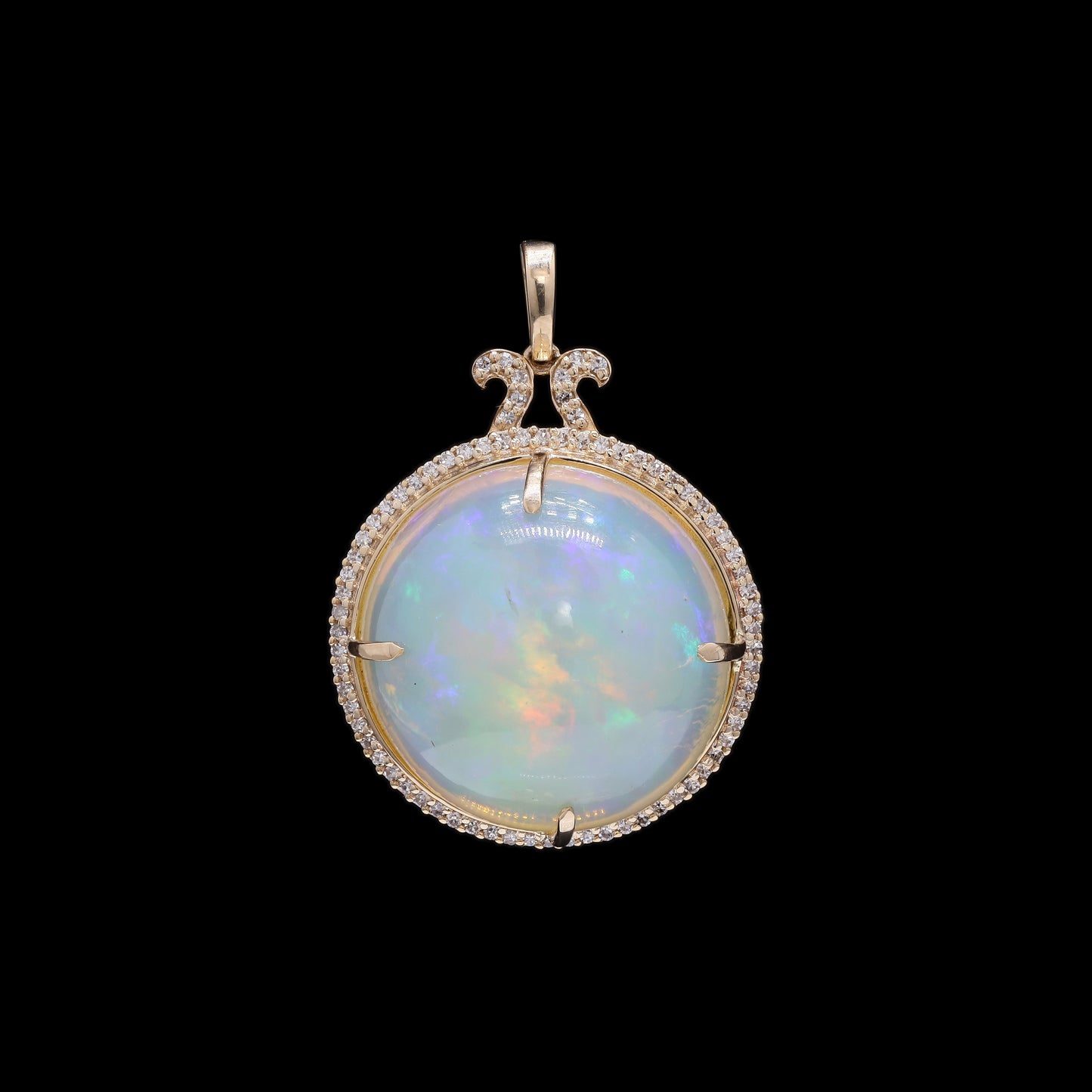 18.33 Ct Round Cabochon Natural Opal 14K Gold Pendant