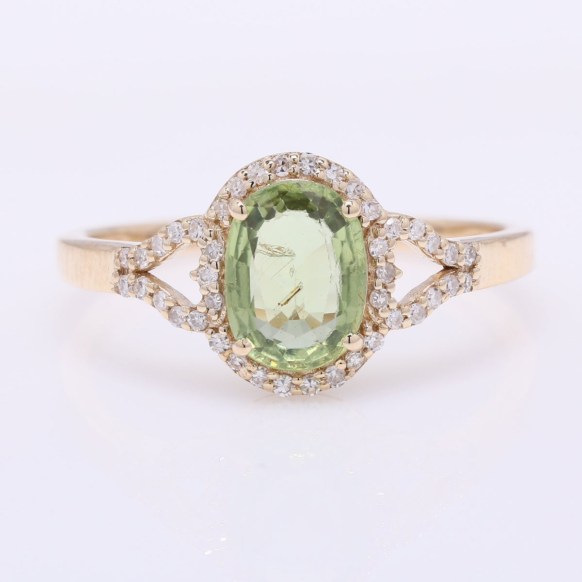 1.29 Ct Oval Mixed Cut Natural Green Sapphire 14K Gold Ring