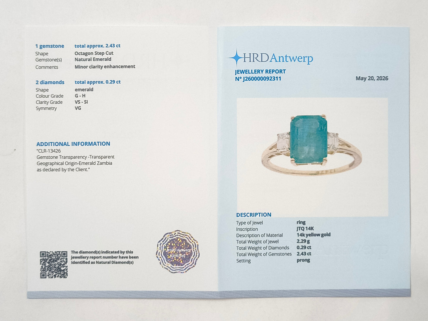 2.72 Ct Octagon Emerald 14K Gold Ring