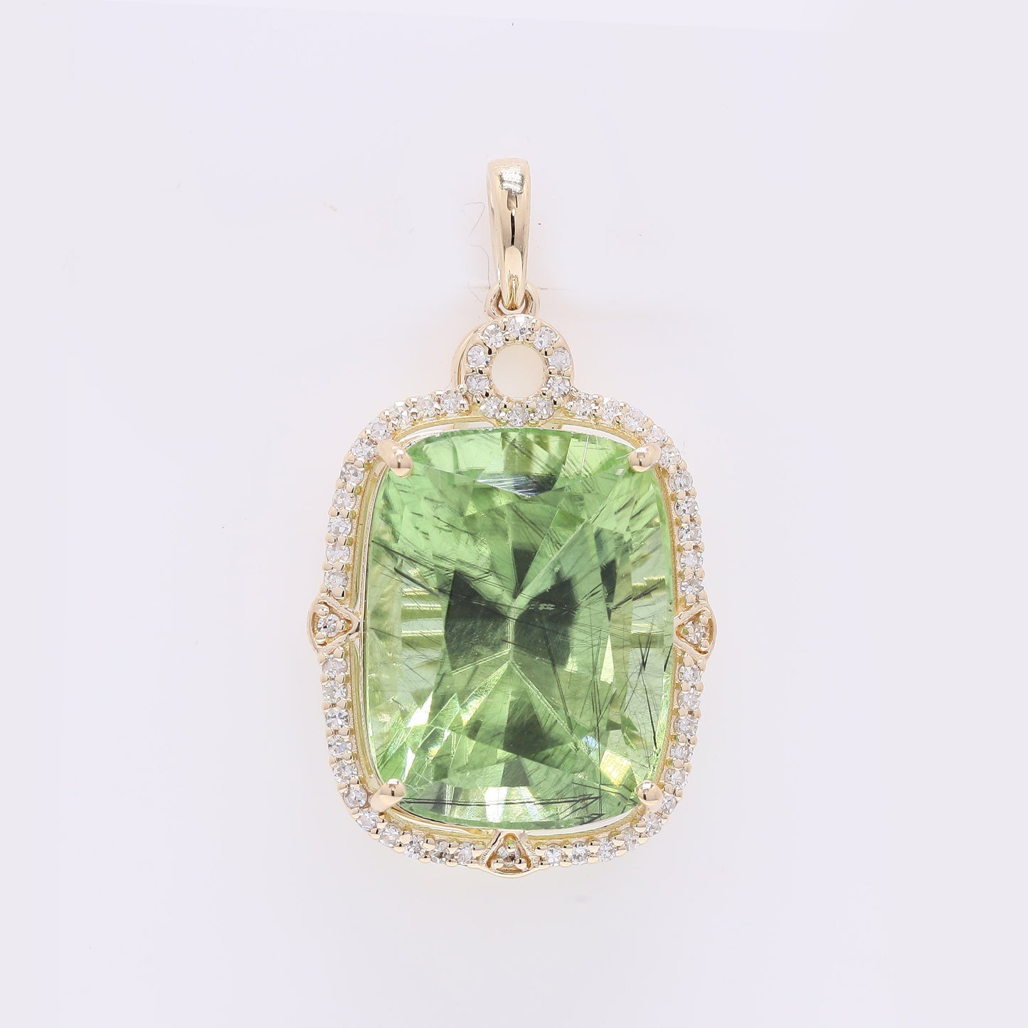 11.85 Ct Cushion Mixed Cut Natural Peridot 14K Gold Pendant