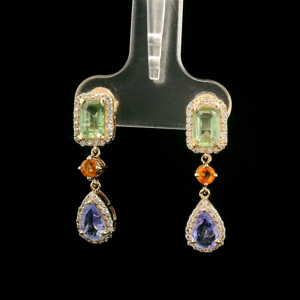 2.46 Ct Octagon Multi Sapphire 14K Gold Earrings